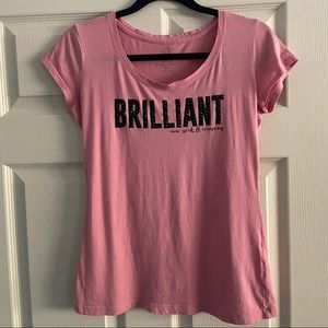 New York & Company Pink T-Shirt With Black Rhinestones on Lettering